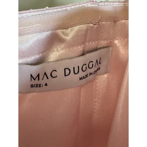 Mac Duggal NWT Beaded Ruffle High Low Strapless Gown in Ice Pink Size 4