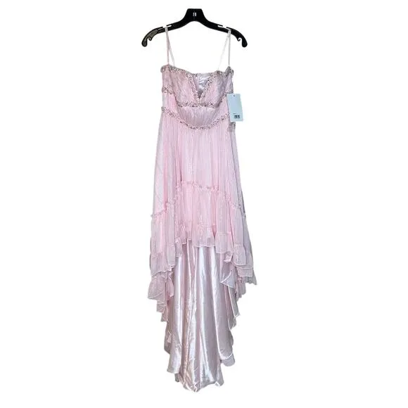 Mac Duggal NWT Beaded Ruffle High Low Strapless Gown in Ice Pink Size 4