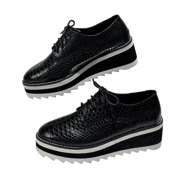 Madden Girl Womens Marshall Oxford Shoes Size 9.5 Platform Black Scales Lace up