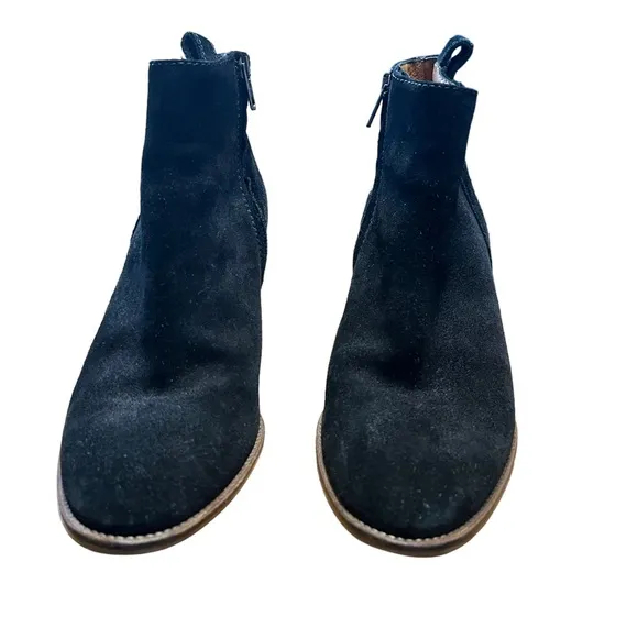 Madewell Billie Boot black suede block heel zipper closure booties size …