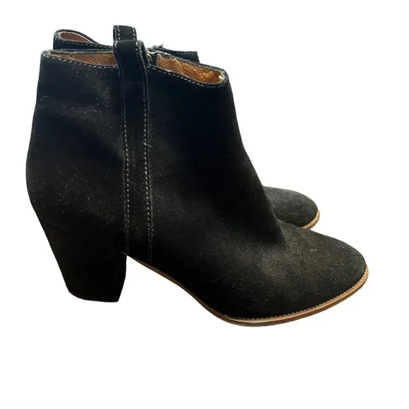 Madewell Billie Boot black suede block heel zipper closure booties size …