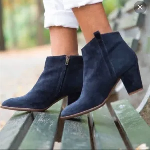 Madewell Billie Boot black suede block heel zipper closure booties size …