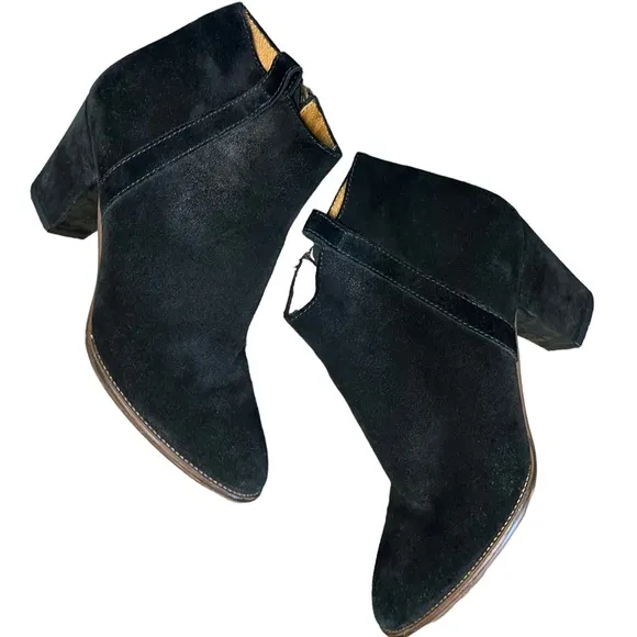 Madewell Billie Boot black suede block heel zipper closure booties size …