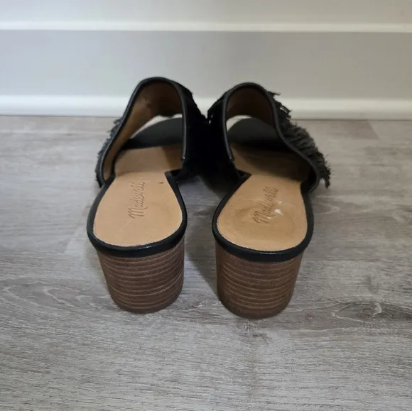 Madewell Black Fringe Block Heel Sandal