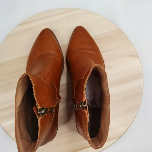 Madewell Charley Bootie Leather Block Heel English Saddle K5307 Women US 8