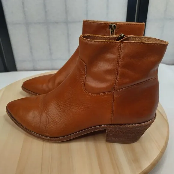 Madewell Charley Bootie Leather Block Heel English Saddle K5307 Women US 8