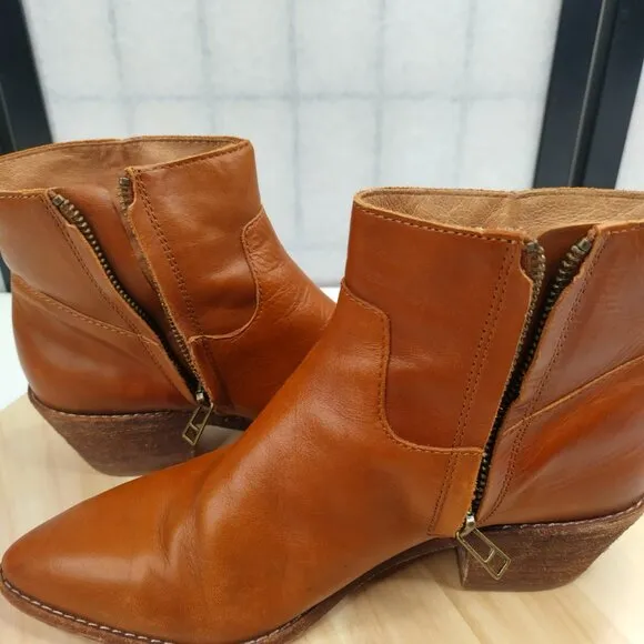 Madewell Charley Bootie Leather Block Heel English Saddle K5307 Women US 8