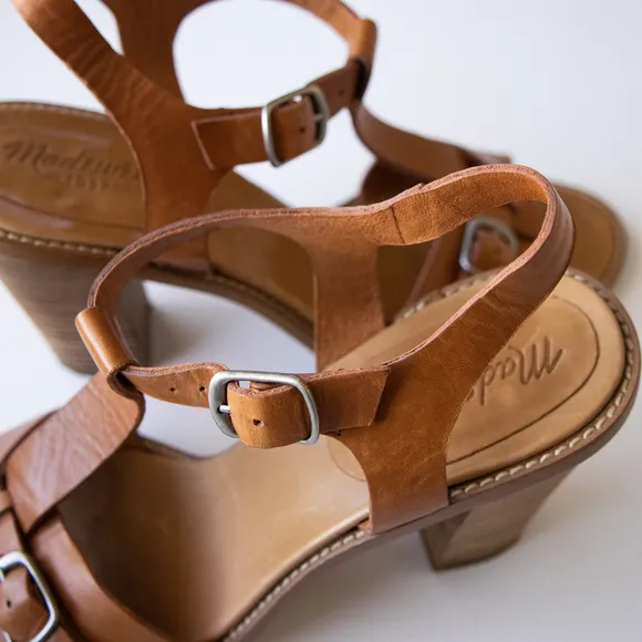 Madewell Loren High Block Heel Buckle Leather Sandals