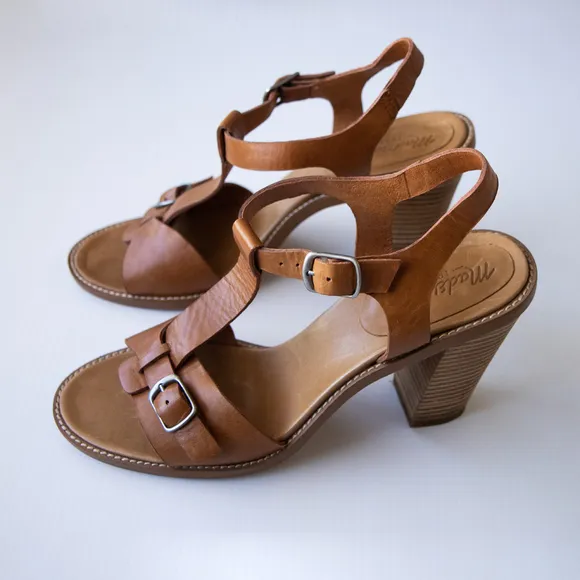 Madewell Loren High Block Heel Buckle Leather Sandals