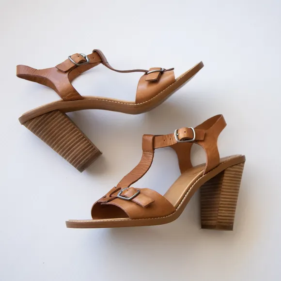 Madewell Loren High Block Heel Buckle Leather Sandals