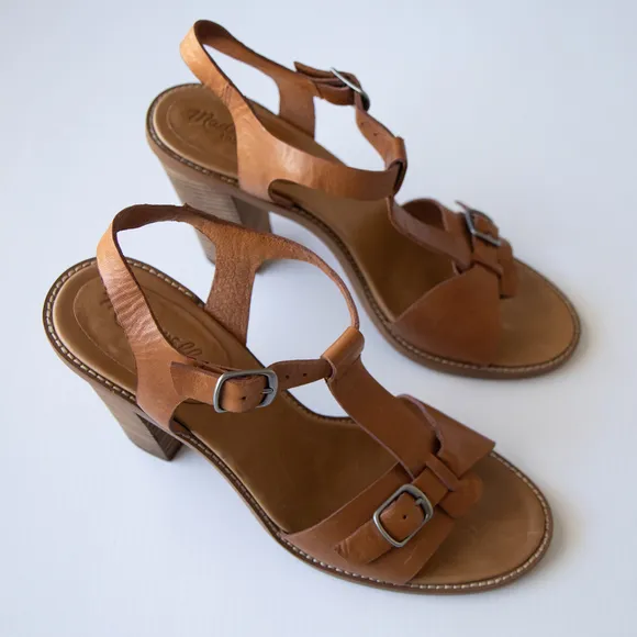 Madewell Loren High Block Heel Buckle Leather Sandals