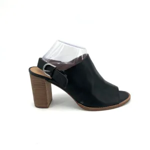 MADEWELL Riley Black Leather Peep Toe Slingback Block Heel Sandals Size 11
