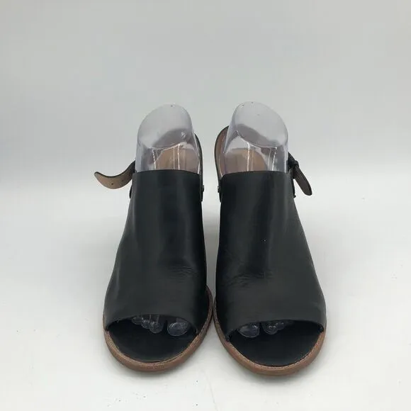MADEWELL Riley Black Leather Peep Toe Slingback Block Heel Sandals Size 11