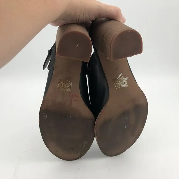 MADEWELL Riley Black Leather Peep Toe Slingback Block Heel Sandals Size 11