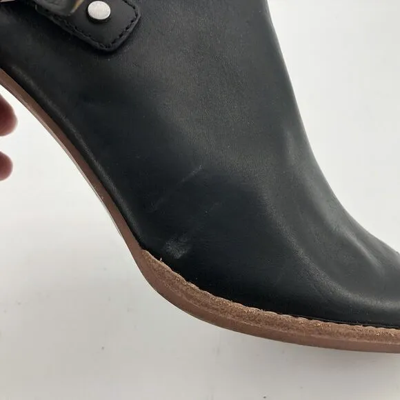 MADEWELL Riley Black Leather Peep Toe Slingback Block Heel Sandals Size 11