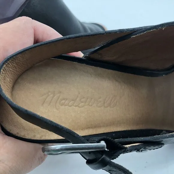 MADEWELL Riley Black Leather Peep Toe Slingback Block Heel Sandals Size 11
