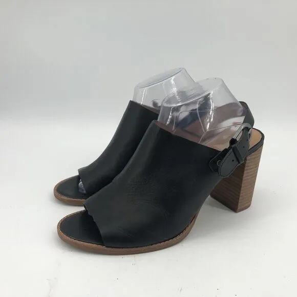 MADEWELL Riley Black Leather Peep Toe Slingback Block Heel Sandals Size 11