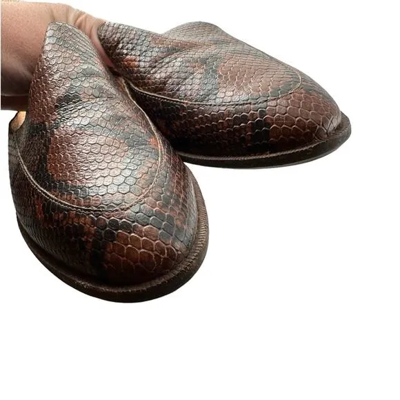 Madewell The Frances Loafer Mule in‎ Snake Embossed Leather Brown Black Sz 7.5