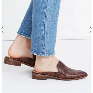Madewell The Frances Loafer Mule in‎ Snake Embossed Leather Brown Black Sz 7.5