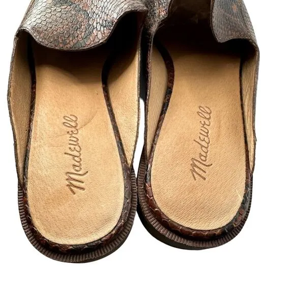 Madewell The Frances Loafer Mule in‎ Snake Embossed Leather Brown Black Sz 7.5