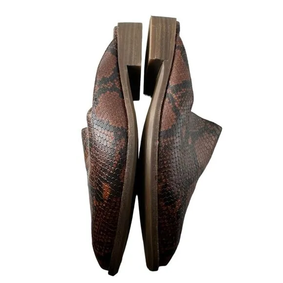 Madewell The Frances Loafer Mule in‎ Snake Embossed Leather Brown Black Sz 7.5