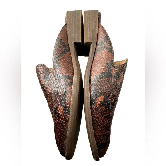 Madewell The Frances Loafer Mule in‎ Snake Embossed Leather Brown Black Sz 7.5