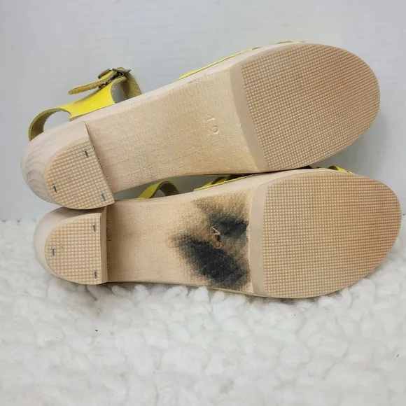 Maguba Of Sweden Women's Wooden Heel  Shoes Size 11.5 Yellow Strappy Leather