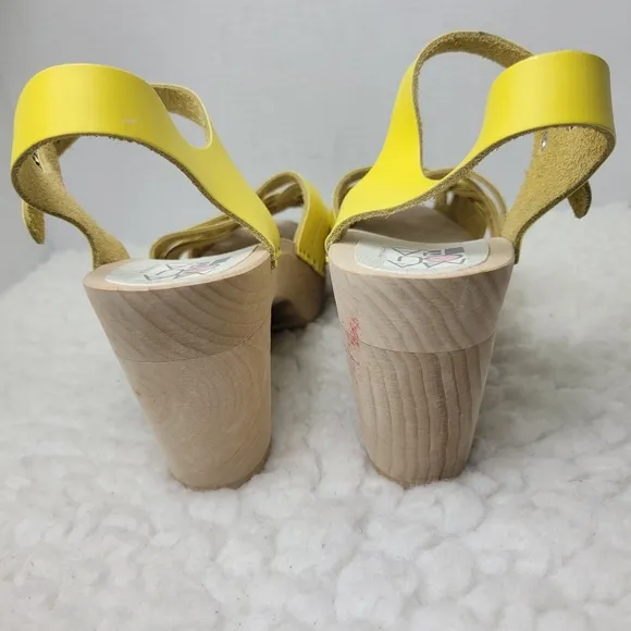 Maguba Of Sweden Women's Wooden Heel  Shoes Size 11.5 Yellow Strappy Leather