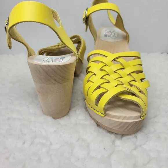 Maguba Of Sweden Women's Wooden Heel  Shoes Size 11.5 Yellow Strappy Leather