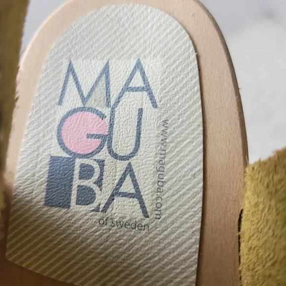 Maguba Of Sweden Women's Wooden Heel  Shoes Size 11.5 Yellow Strappy Leather