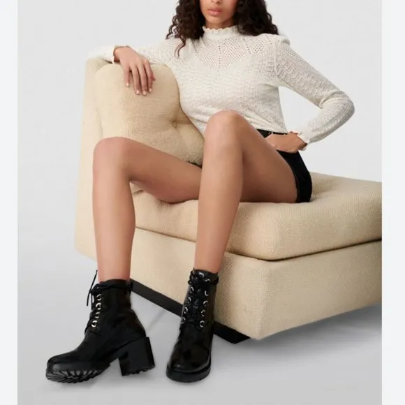 Maje FACTORY Black Leather Patent Boots