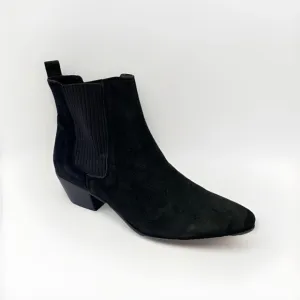 Maje Sz 37 or 6.5 Black Suede Ankle Boots Point Toe Low Heel Dual Stretch Pull