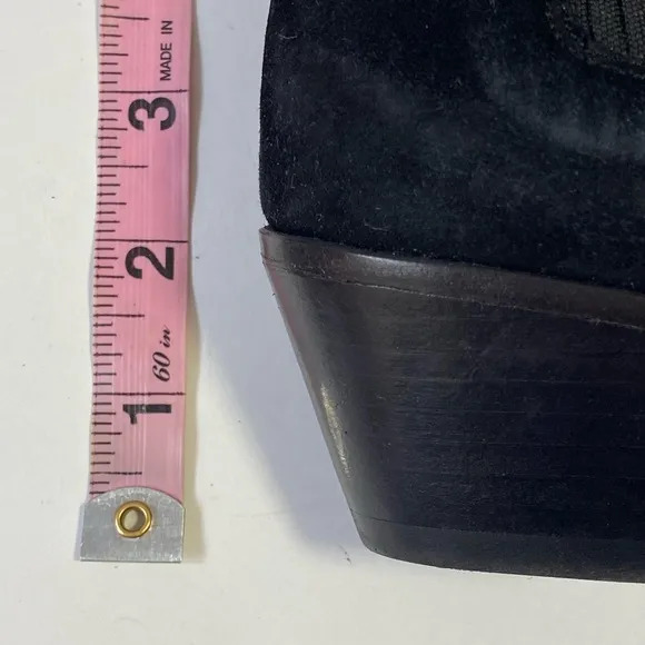 Maje Sz 37 or 6.5 Black Suede Ankle Boots Point Toe Low Heel Dual Stretch Pull