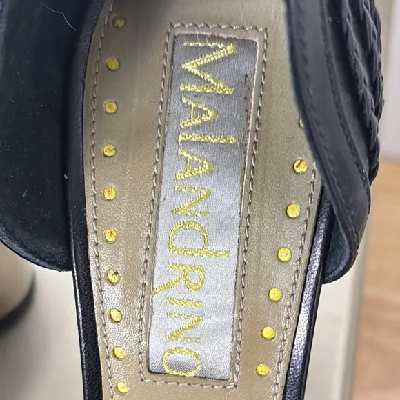 MALANDRINO Black Saint Germain Macrame ankle strap closed toe heels size 38 EU