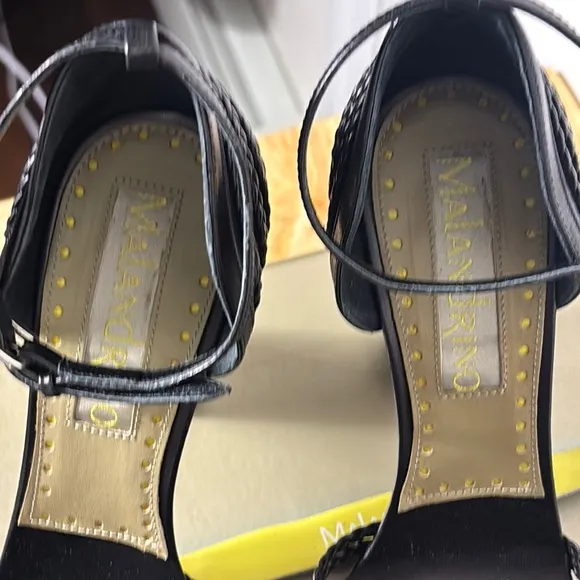 MALANDRINO Black Saint Germain Macrame ankle strap closed toe heels size 38 EU