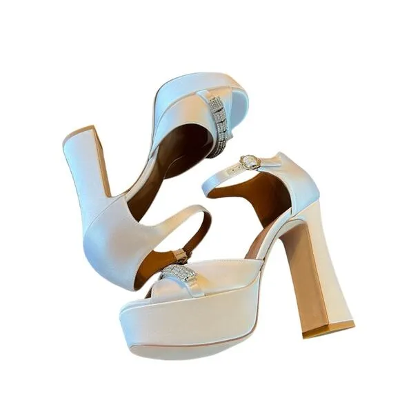 Malone Souliers Yurkia Crystal Platform Sandals Block Heel Open Toe NEW EU 35