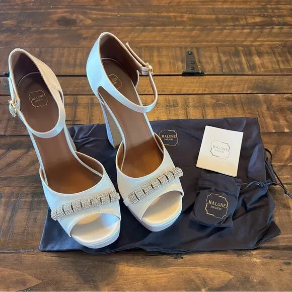 Malone Souliers Yurkia Crystal Platform Sandals Block Heel Open Toe NEW EU 39