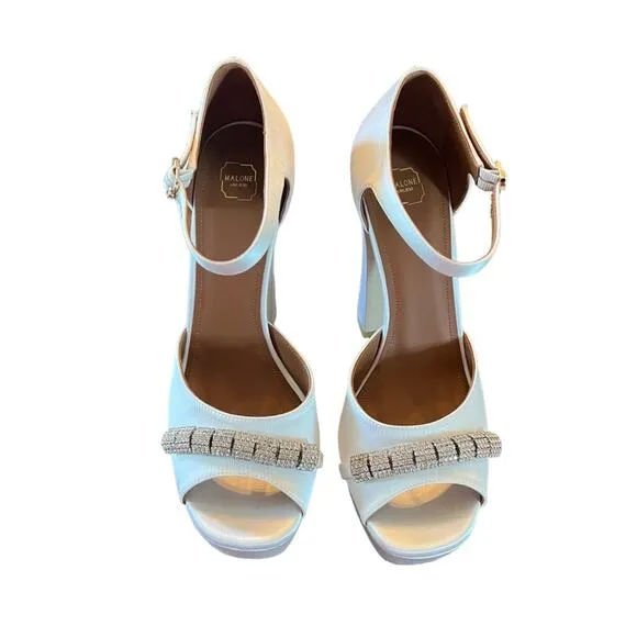 Malone Souliers Yurkia Crystal Platform Sandals Block Heel Open Toe NEW EU 39