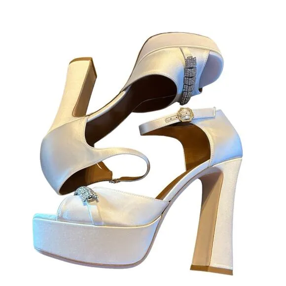 Malone Souliers Yurkia Crystal Platform Sandals Block Heel Open Toe NEW EU 40