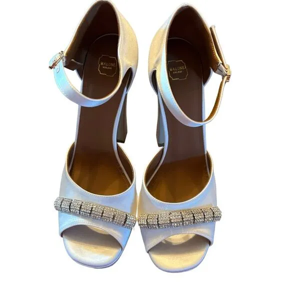 Malone Souliers Yurkia Crystal Platform Sandals Block Heel Open Toe NEW EU 40