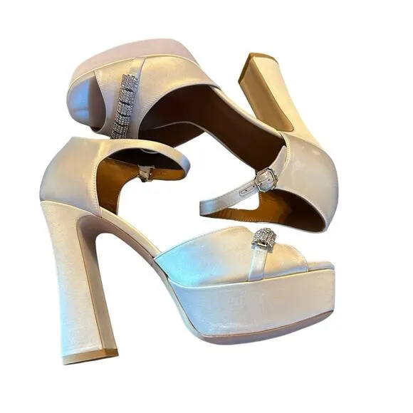 Malone Souliers Yurkia Crystal Platform Sandals Block Heel Open Toe NEW EU 40
