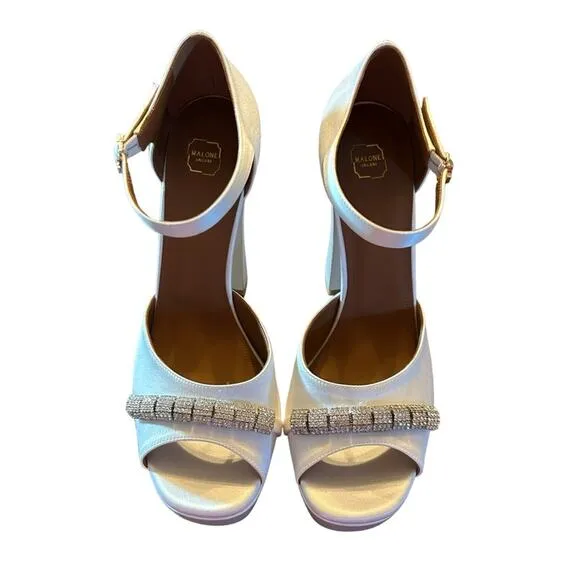 Malone Souliers Yurkia Crystal Platform Sandals Block Heel Open Toe NEW EU 41