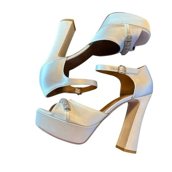 Malone Souliers Yurkia Crystal Platform Sandals Block Heel Open Toe NEW EU 41