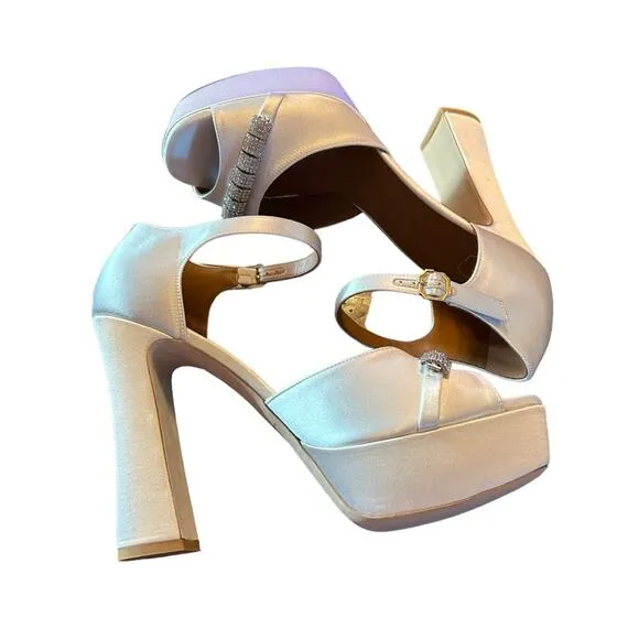 Malone Souliers Yurkia Crystal Platform Sandals Block Heel Open Toe NEW EU 41