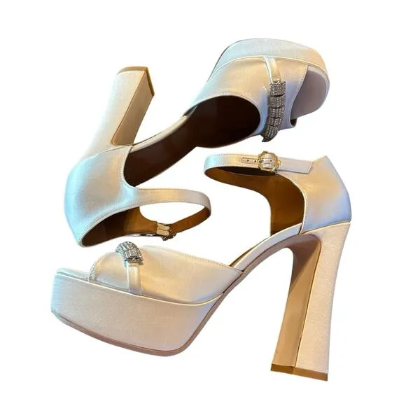 Malone Souliers Yurkia Crystal Platform Sandals Block Heel Open Toe NEW EU 41