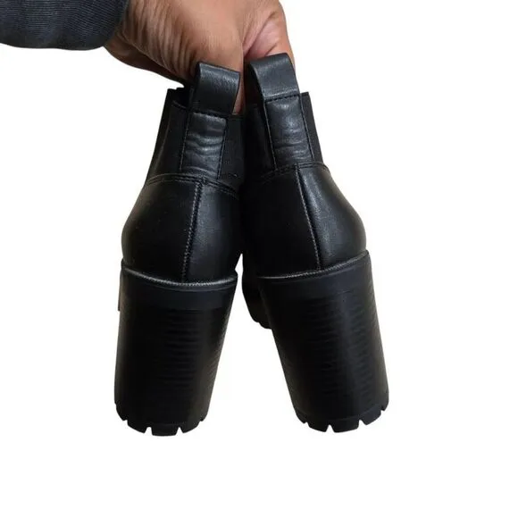 Mango MNG Platform Chunky Boots Women's 8.5 Black Leather High Heel Round Toe Ou