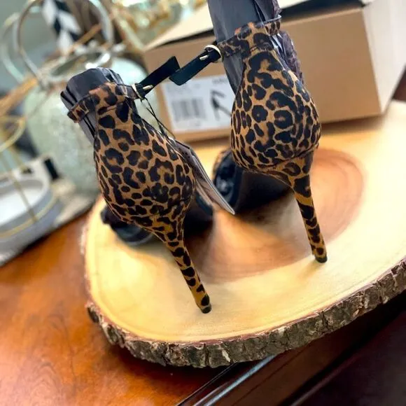 🆕 MANGO Leopard Leather 2-Strap Sandals, SZ 9