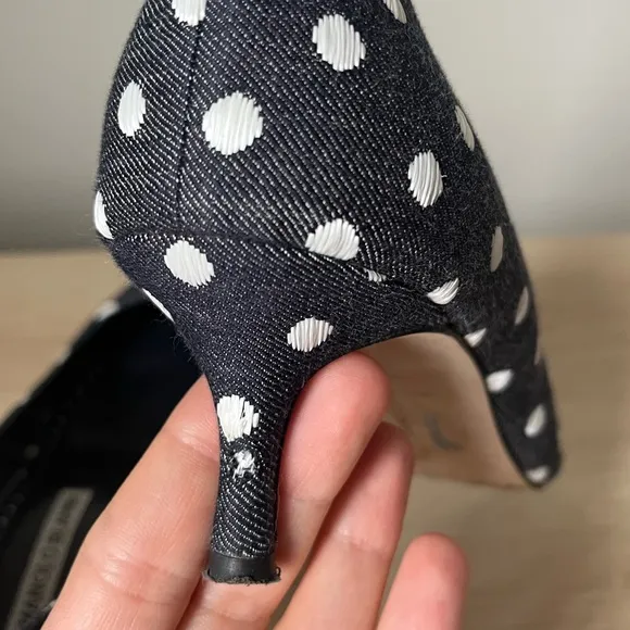 Manola Blahnik Polka Dot Denim Pumps 37/7