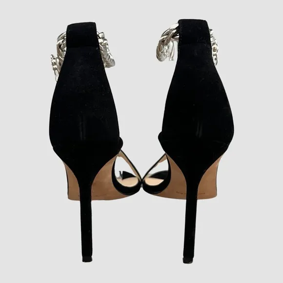 Manolo Blahnik Black Suede High Heel Chain Sandals US7/ EU37