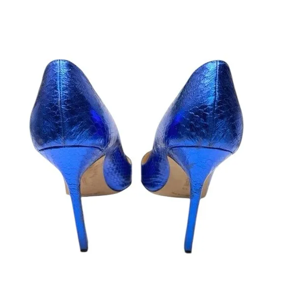 Manolo Blahnik Blue Snake Cobalt Metallic BB Stiletto Heels Pumps 37.5
